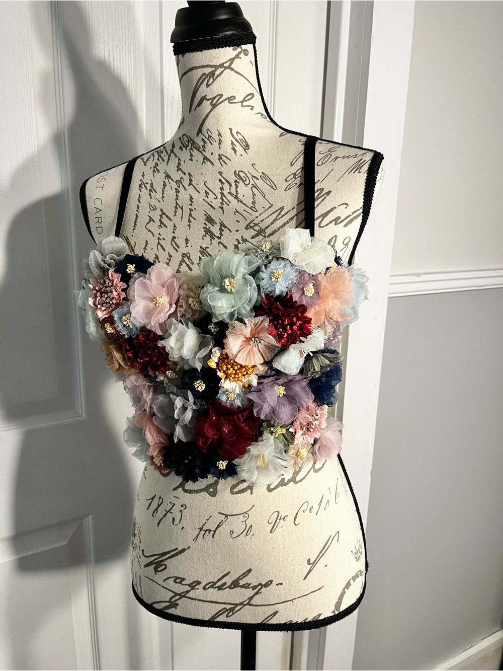 3D Bustier Floral Appliqué Corset Crop Top - Multicolor Flowers Size Large - Picture 6 of 17